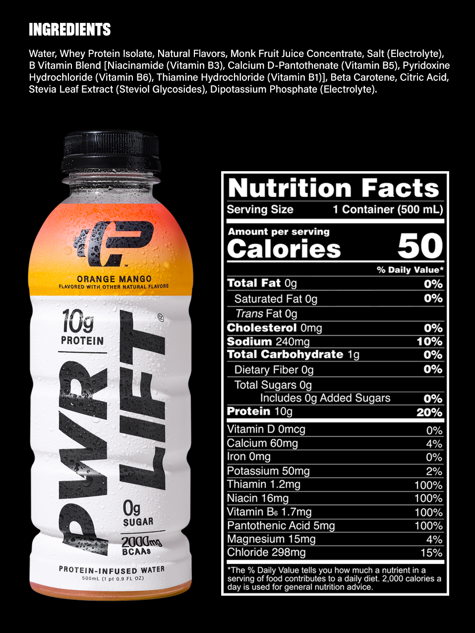 PWR LIFT Orange Mango Ingredients and Nutritional Facts